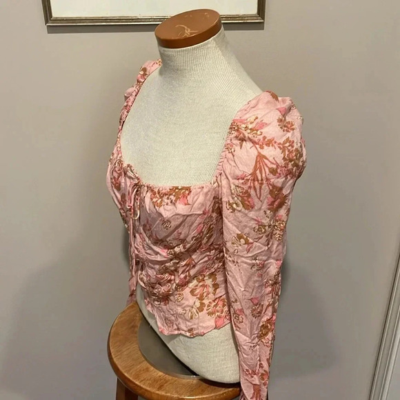 NWT!! Free People - Hilary Floral Crop Top - Pink Combo - Size S - Picture 6 of 9